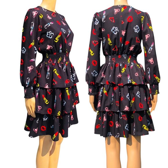 T❤ LOVE Pop-Art Style Colorful Whimsical Motifs Dress Made in Italy Sz S - Picture 3 of 5